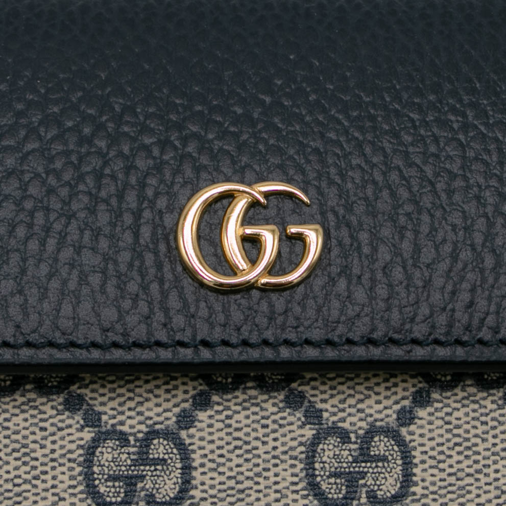 Gucci GG Marmont Leather Continental Wallet Brown and Blue 456116