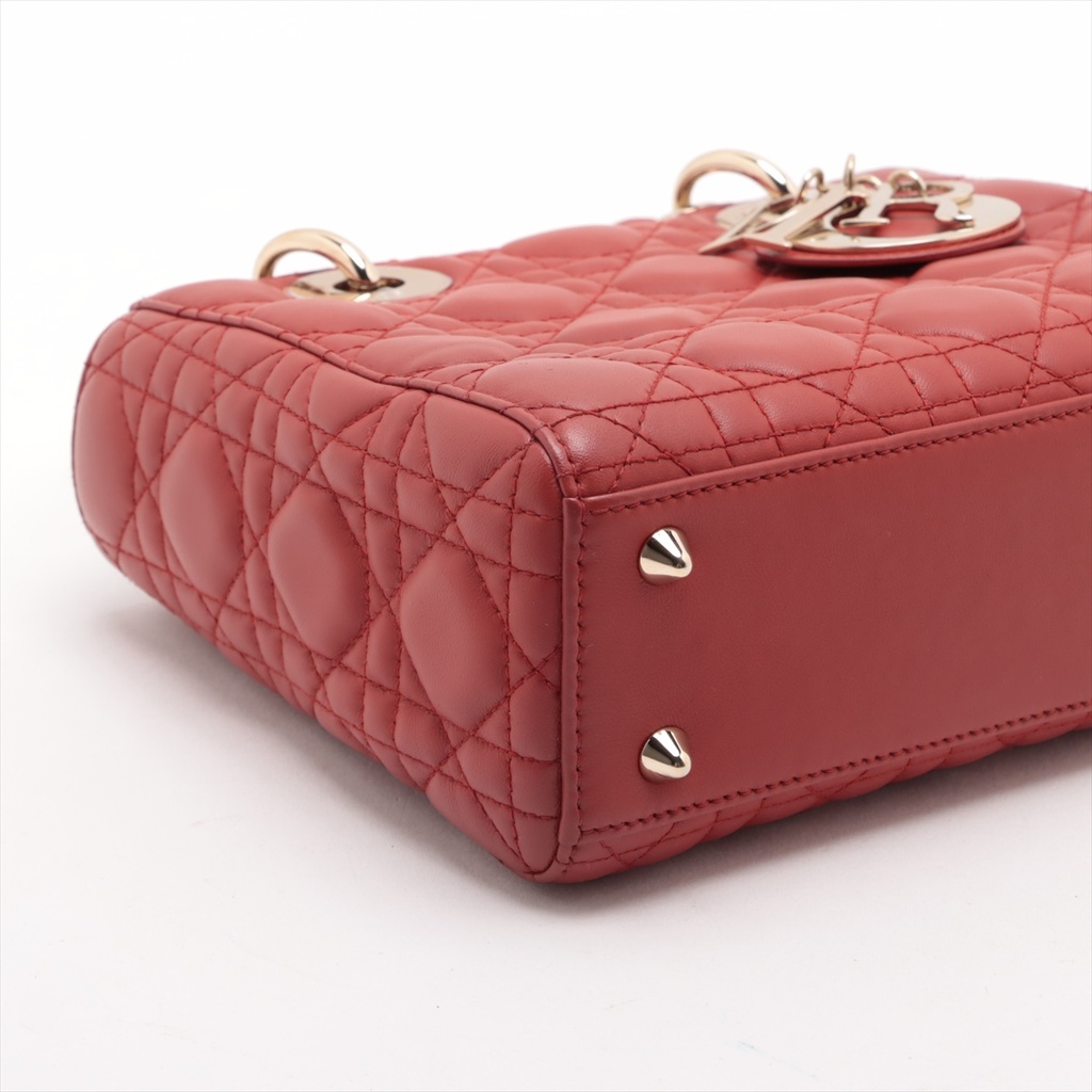 Christian Dior Lady Dior Cannage Leather Handbag Red