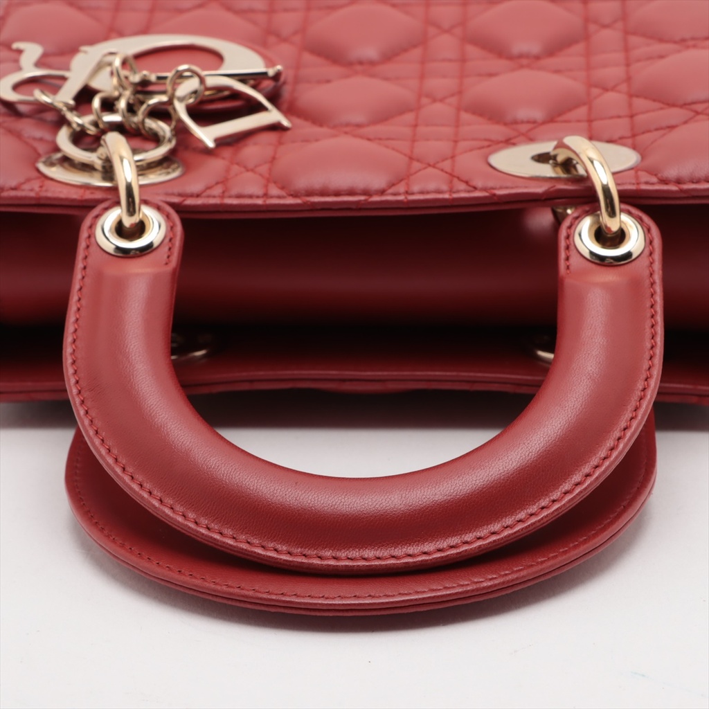 Christian Dior Lady Dior Cannage Leather Handbag Red