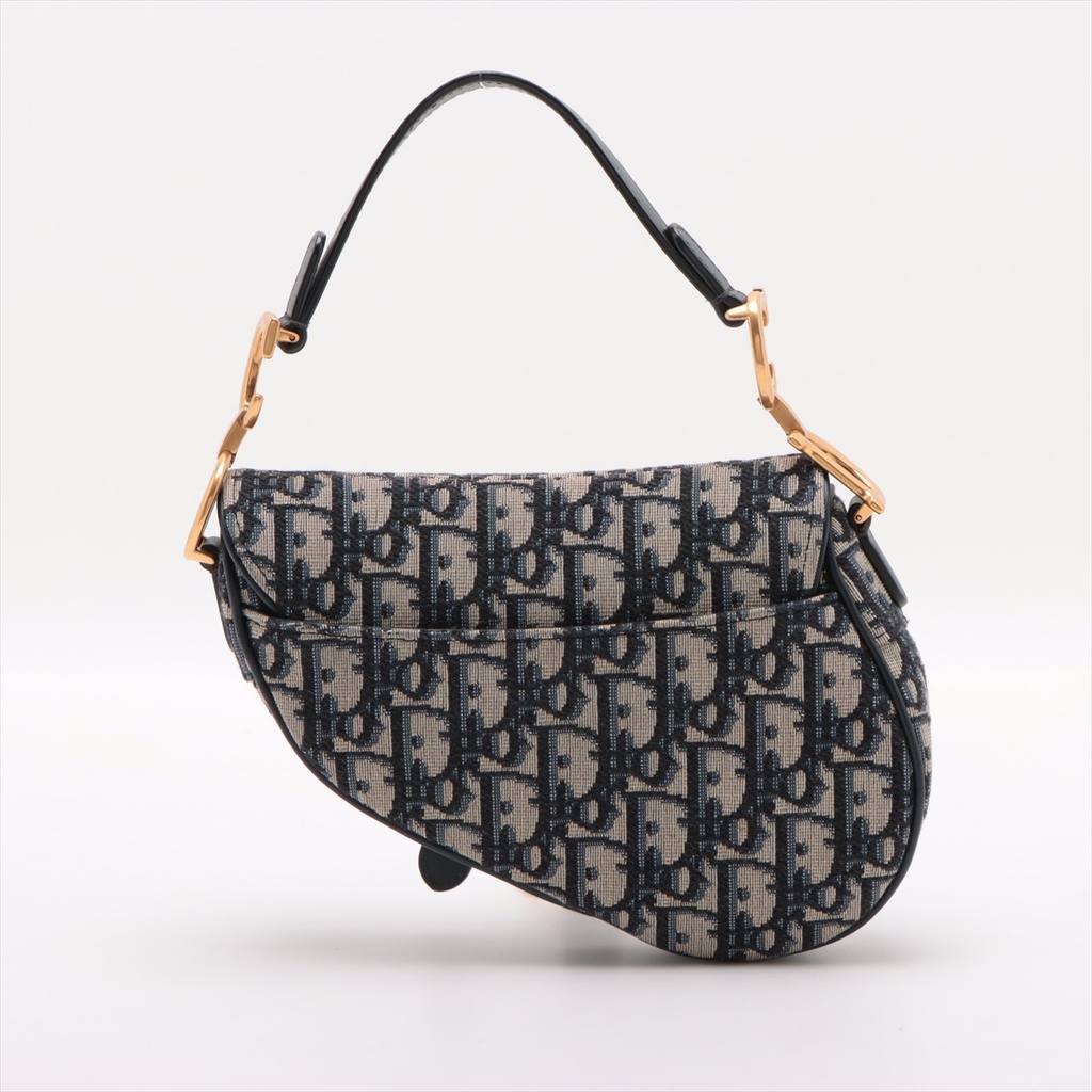 Christian Dior Oblique Saddle Bag Handbag Blue