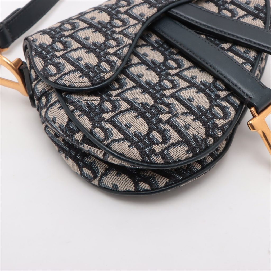 Christian Dior Oblique Saddle Bag Handbag Blue