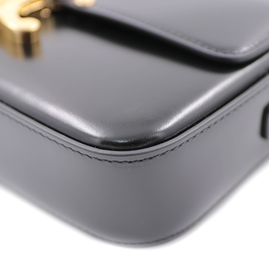 Celine Triomphe Rectangular Shoulder Bag In Black Smooth Calfskin Leather
