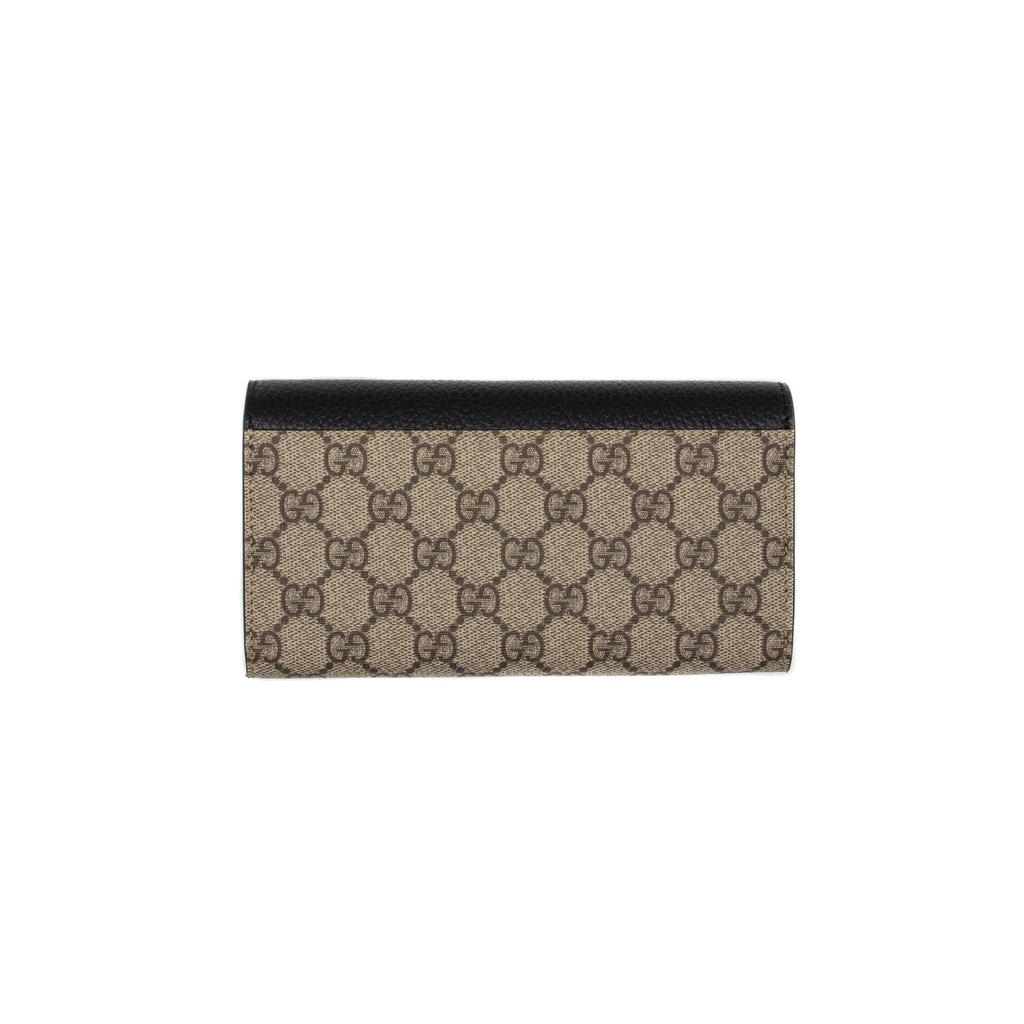 Gucci GG Marmont Leather Continental Wallet Beige and ebony GG Supreme canvas 456116