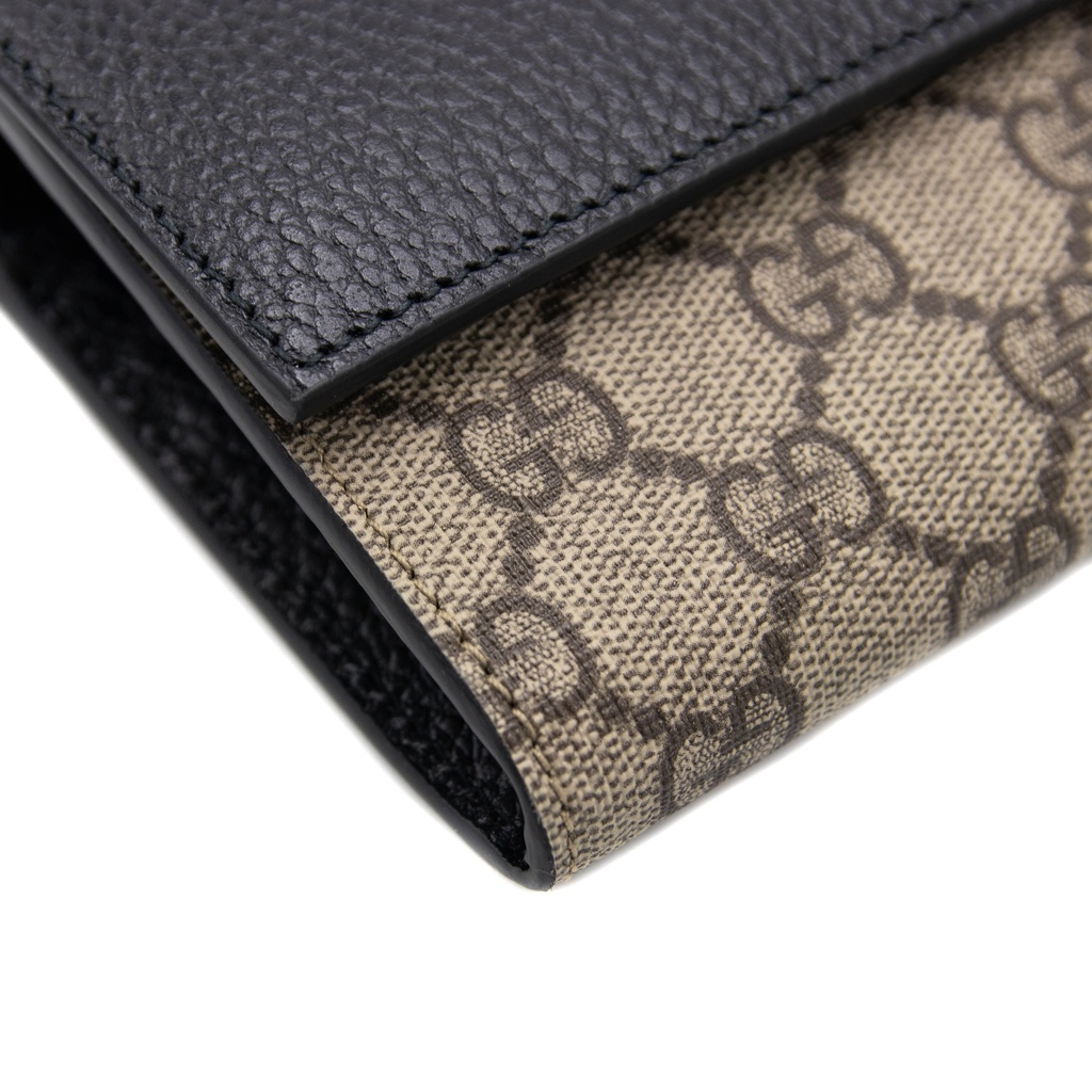 Gucci GG Marmont Leather Continental Wallet Beige and ebony GG Supreme canvas 456116