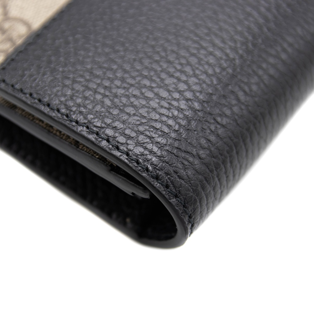 Gucci GG Marmont Leather Continental Wallet Beige and ebony GG Supreme canvas 456116