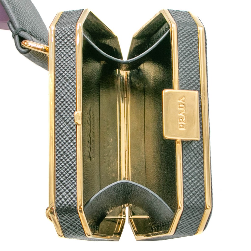 Prada Saffiano Lux Leather Belt Octagon Logo Black
