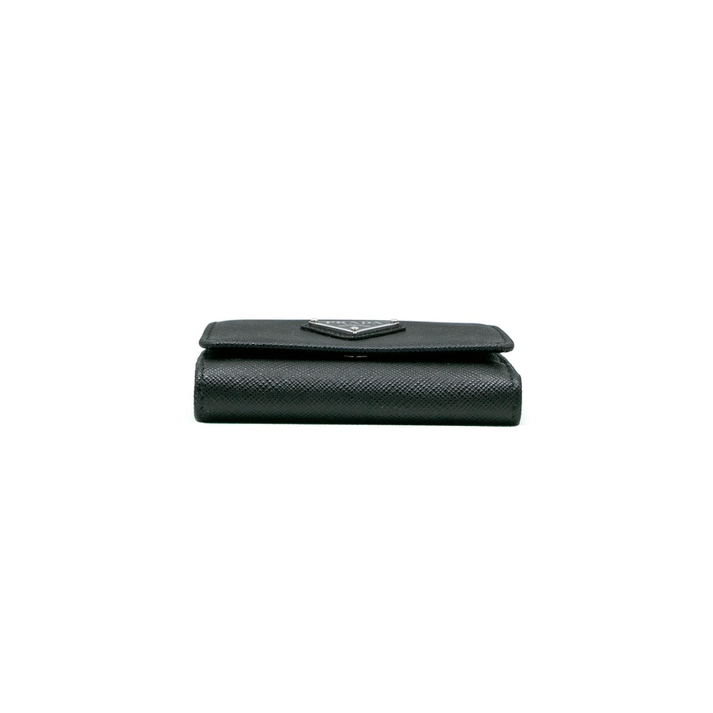 Prada Saffiano Triangle Tri-Fold Wallet Black