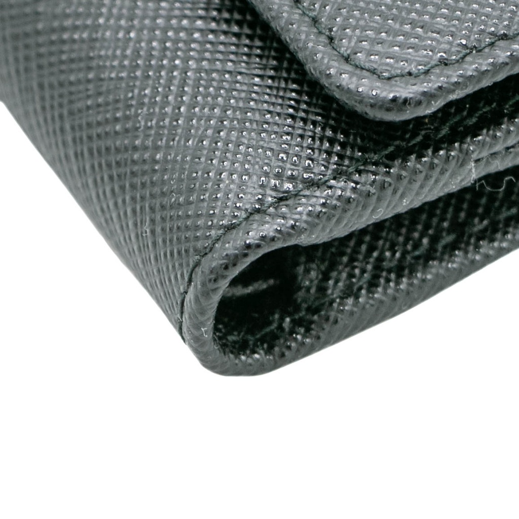 Prada Saffiano Triangle Tri-Fold Wallet Black