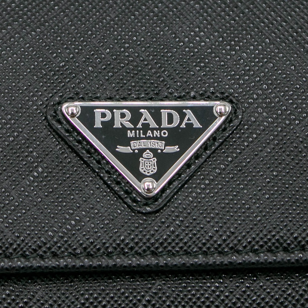 Prada Saffiano Triangle Tri-Fold Wallet Black