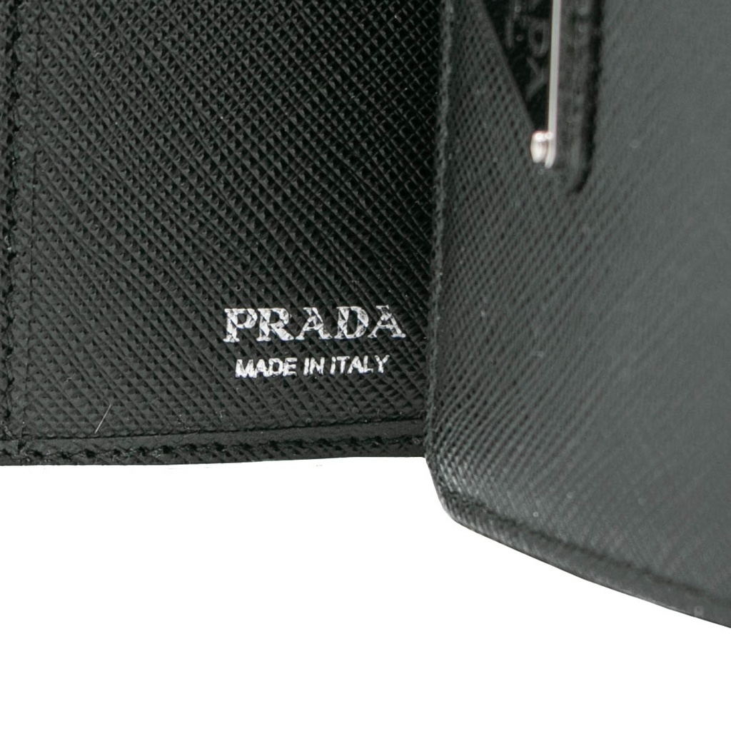 Prada Saffiano Triangle Tri-Fold Wallet Black