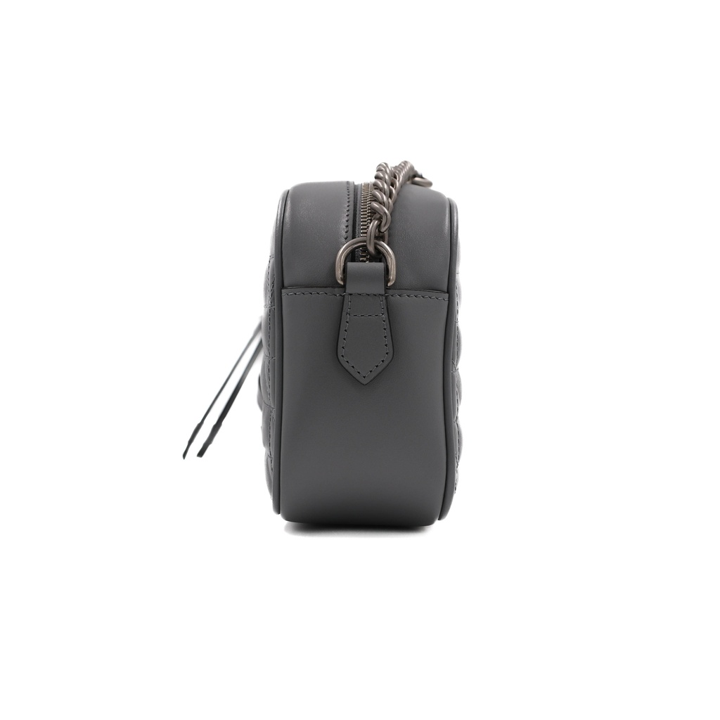 Gucci Calfskin Matelasse Aria Small GG Marmont Chain Shoulder Bag Deep Grey