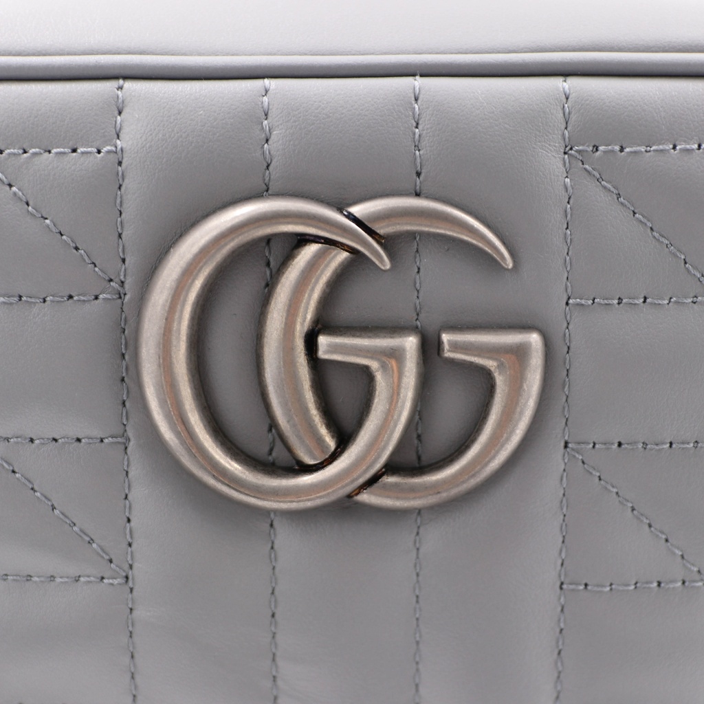 Gucci Calfskin Matelasse Aria Small GG Marmont Chain Shoulder Bag Deep Grey