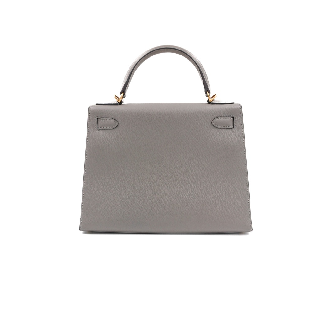 Hermes Epsom Leather Kelly 28 Gris Meyer Handbag
