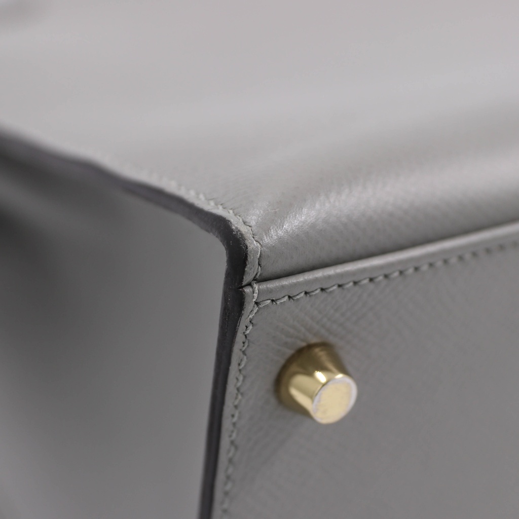 Hermes Epsom Leather Kelly 28 Gris Meyer Handbag