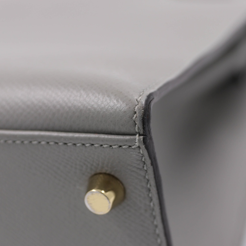 Hermes Epsom Leather Kelly 28 Gris Meyer Handbag