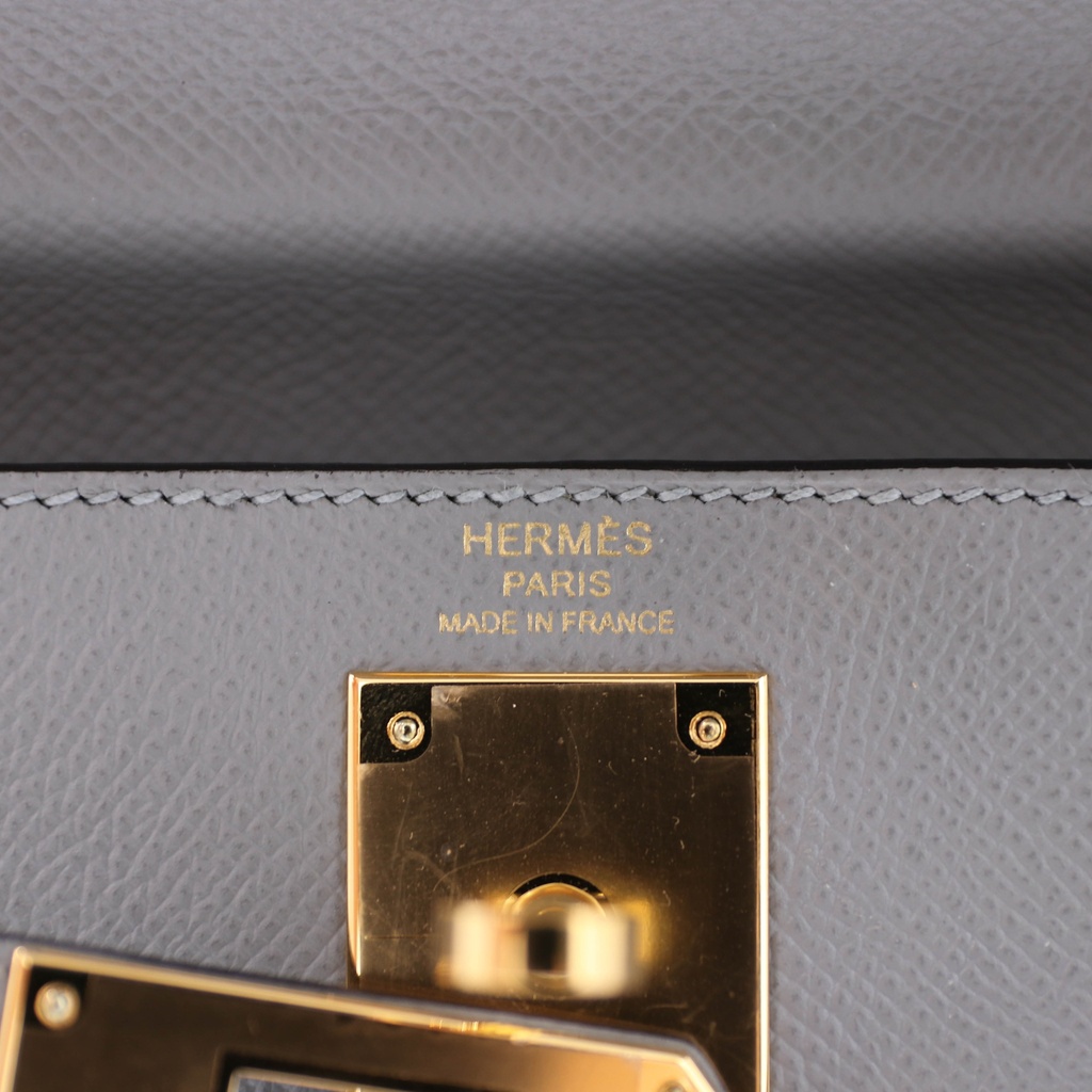 Hermes Epsom Leather Kelly 28 Gris Meyer Handbag