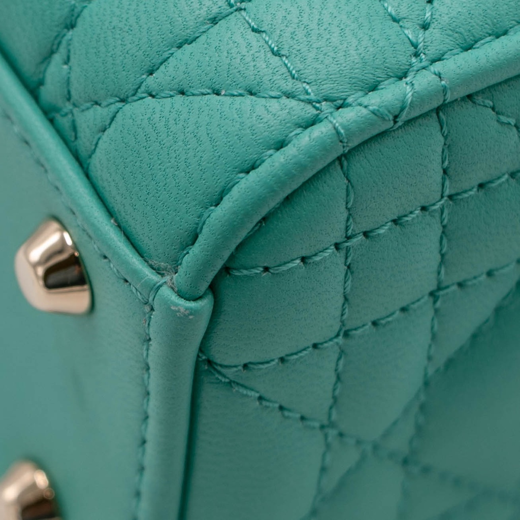 Christian Dior Cannage Lambskin Mini Lady Dior Bag Cobalt Green 