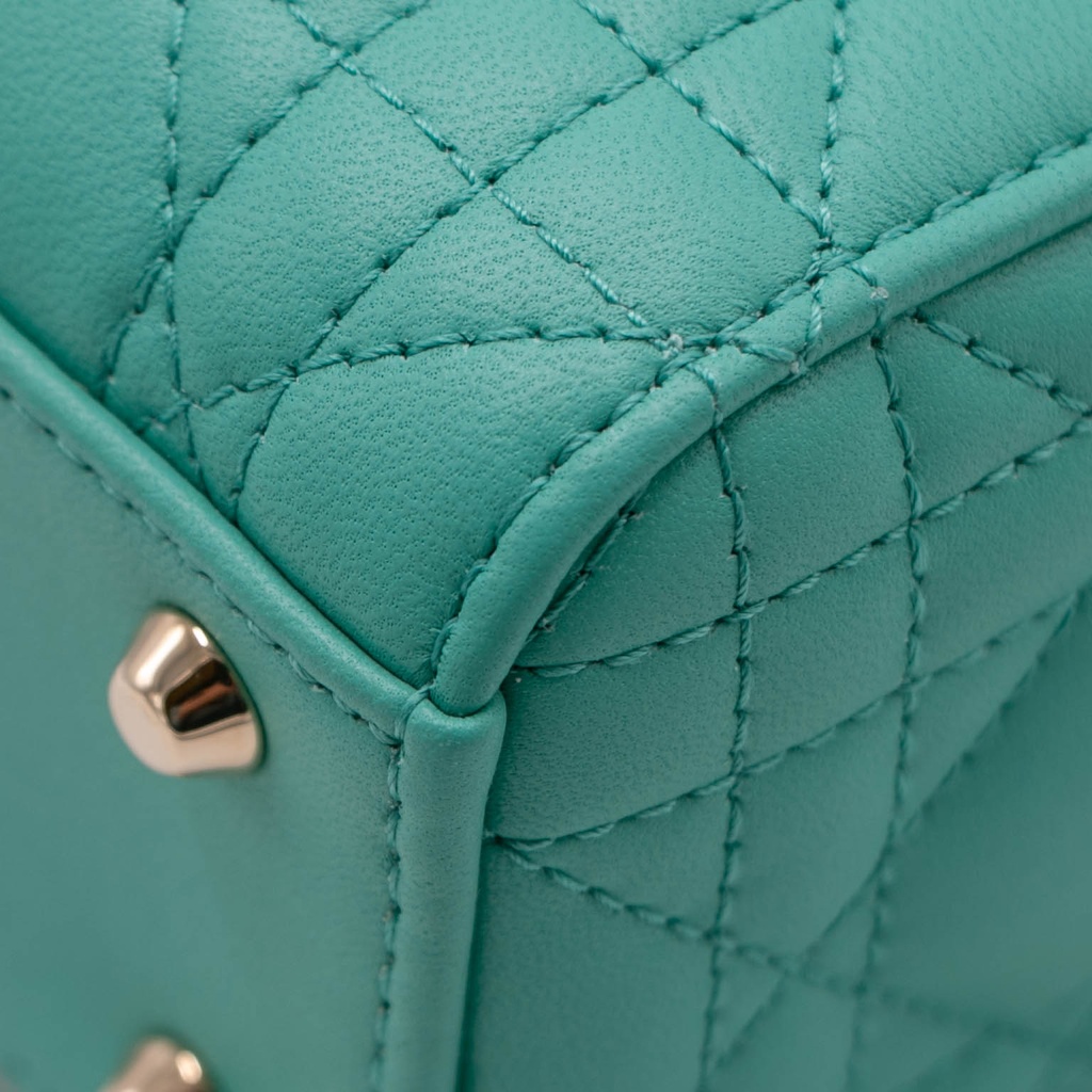 Christian Dior Cannage Lambskin Mini Lady Dior Bag Cobalt Green 
