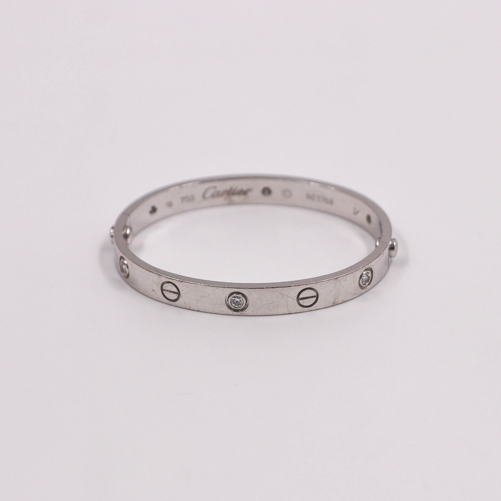 Cartier Love half Diamond Bracelet Size 16 Full Set