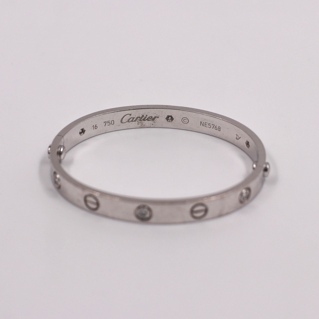 Cartier Love half Diamond Bracelet Size 16 Full Set