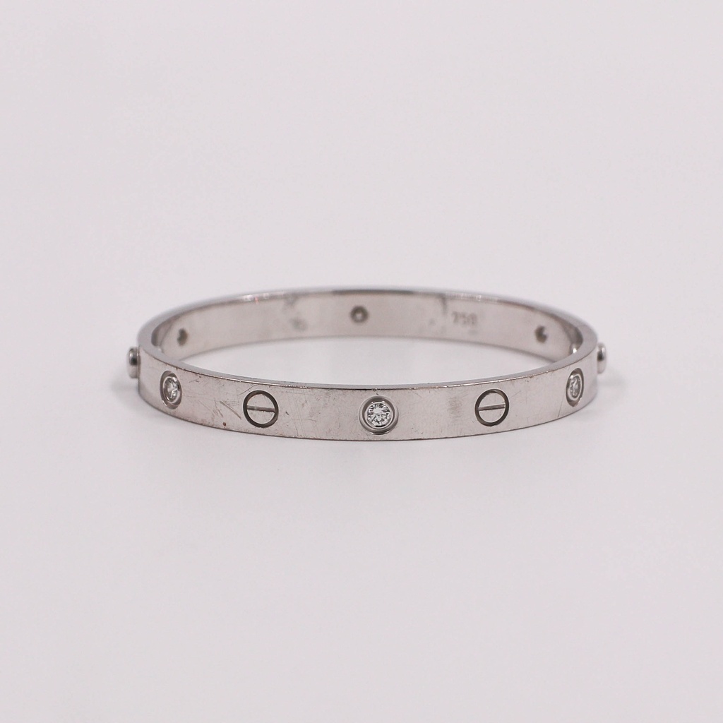 Cartier Love half Diamond Bracelet Size 16 Full Set