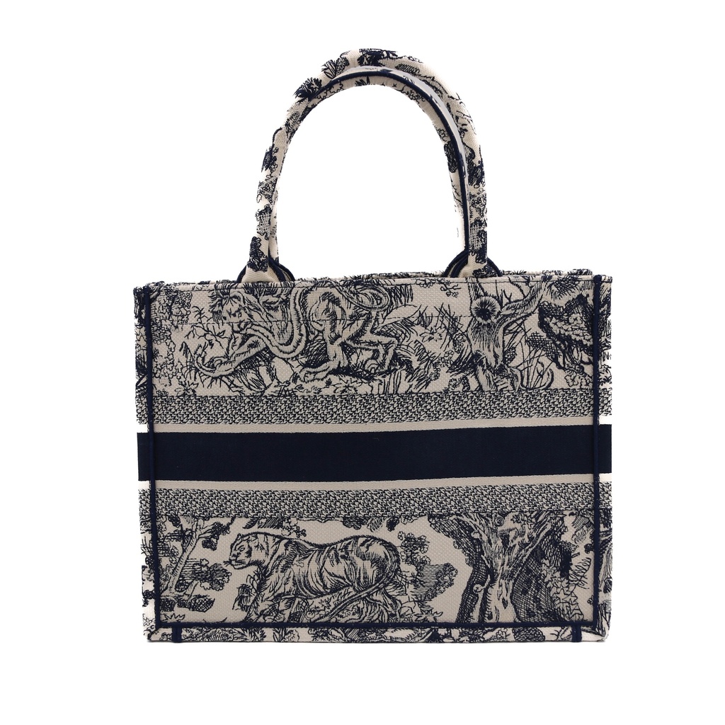 Christian Dior Medium Ecru and Blue Toile de Jouy Embroidery Book Tote 