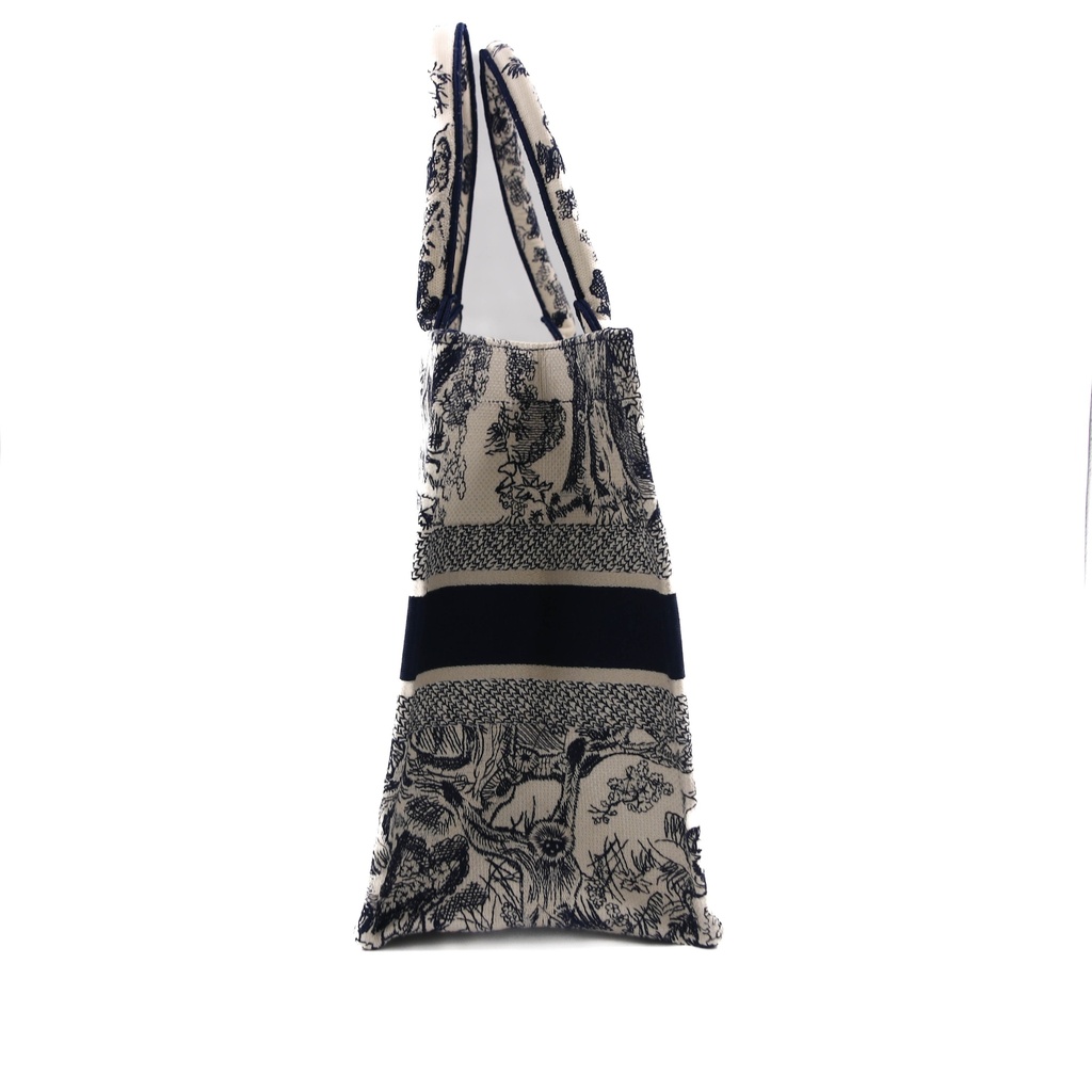 Christian Dior Medium Ecru and Blue Toile de Jouy Embroidery Book Tote 