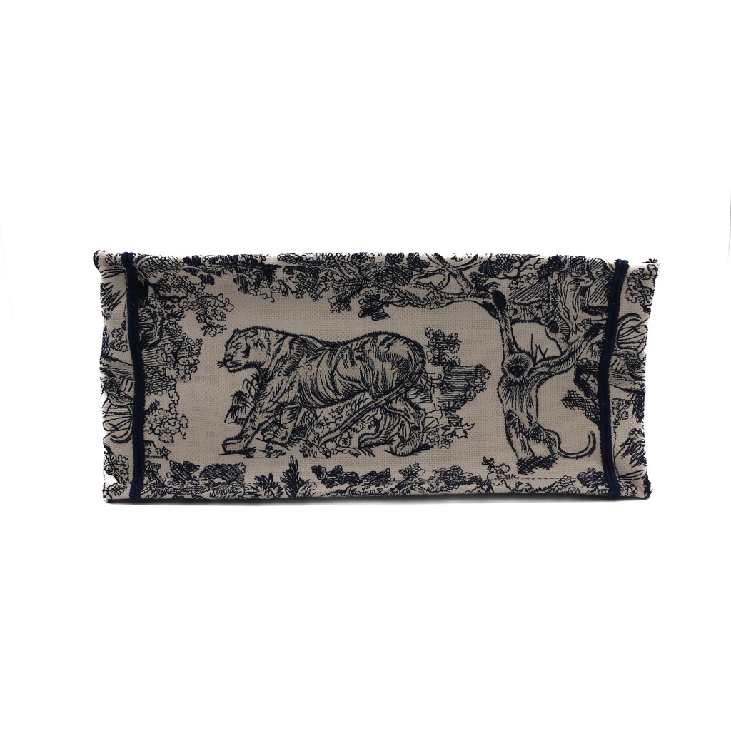 Christian Dior Medium Ecru and Blue Toile de Jouy Embroidery Book Tote 