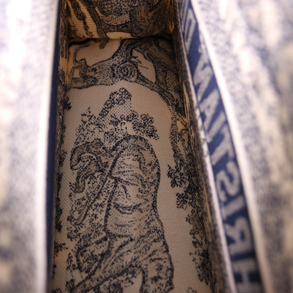 Christian Dior Medium Ecru and Blue Toile de Jouy Embroidery Book Tote 