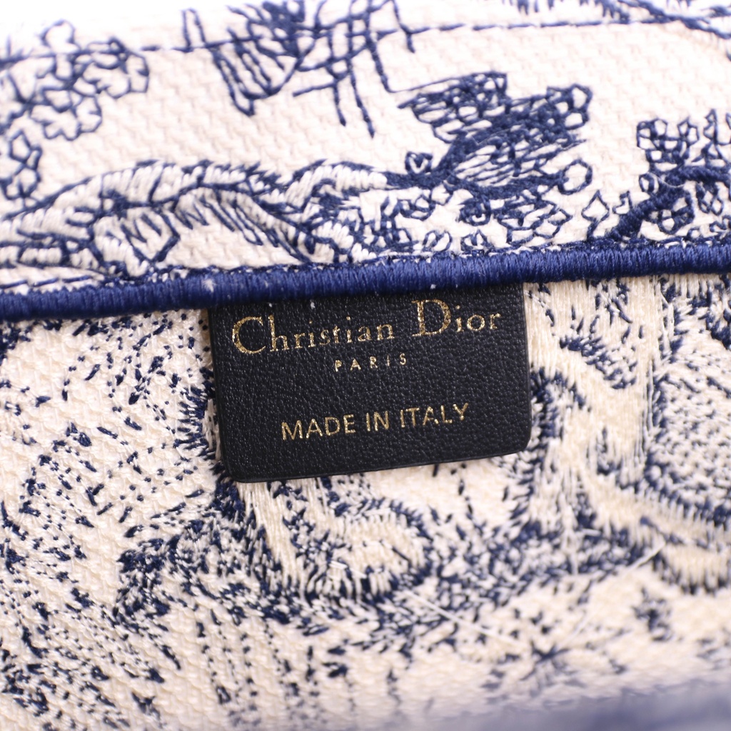 Christian Dior Medium Ecru and Blue Toile de Jouy Embroidery Book Tote 