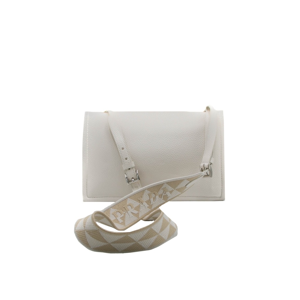 Prada Glace Crossbody Shoulder Bag White Leather 1BD296