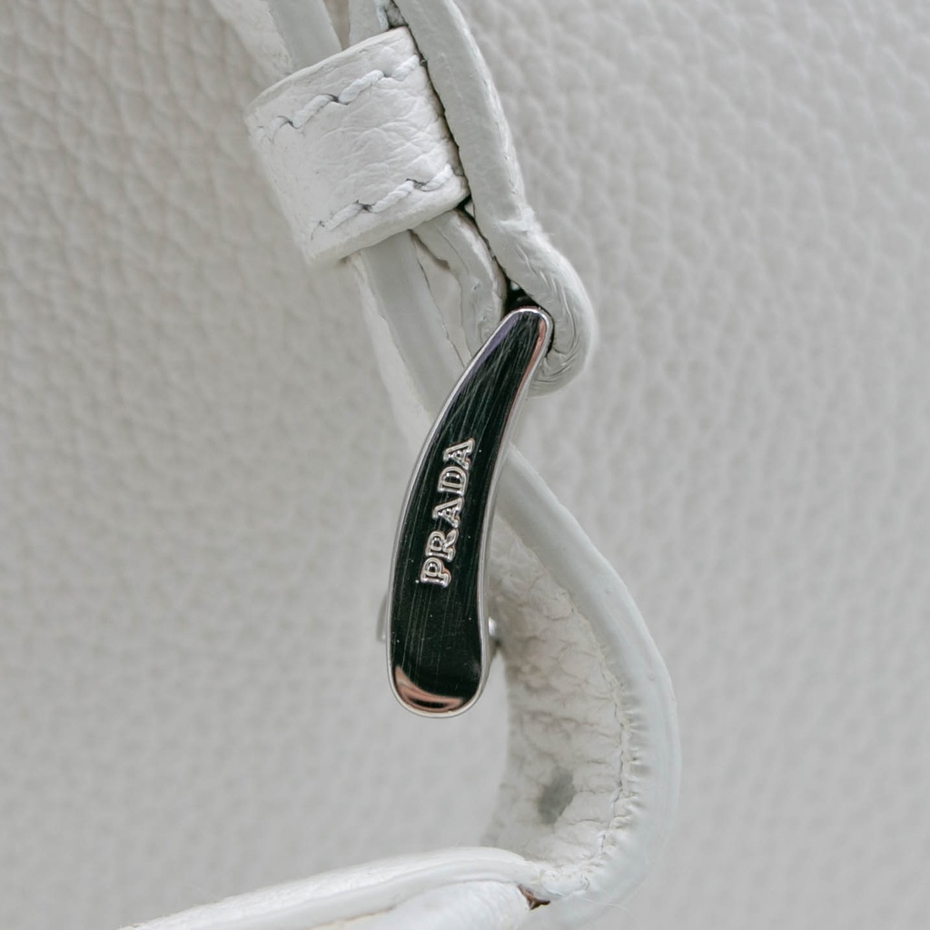 Prada Glace Crossbody Shoulder Bag White Leather 1BD296