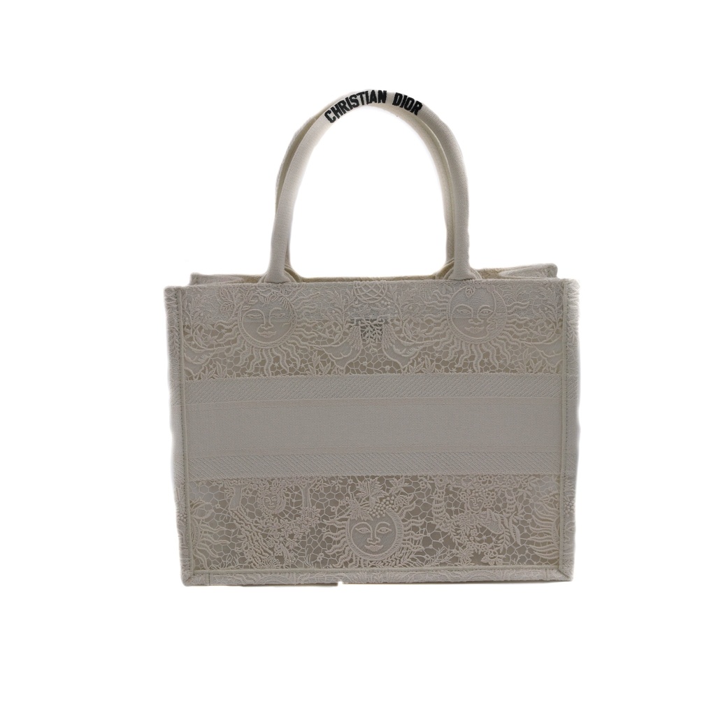 Christian Dior Medium Canvas White Sun Embroidery Book Tote