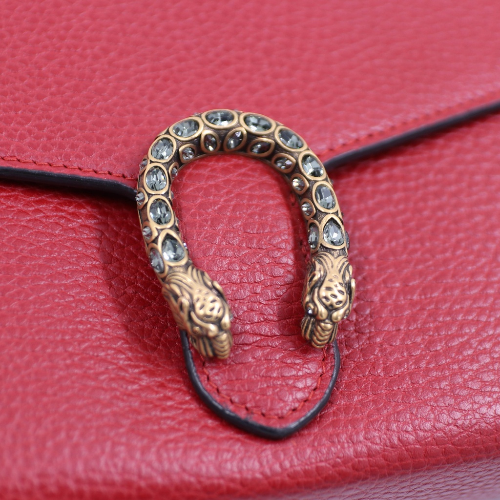 Gucci Calfskin Mini Dionysus Red Wallet on Chain