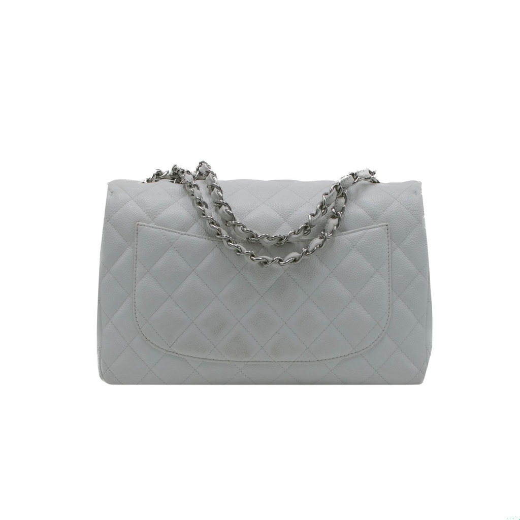 Chanel Quilted Caviar Skin Classic Single Flap Jumbo White