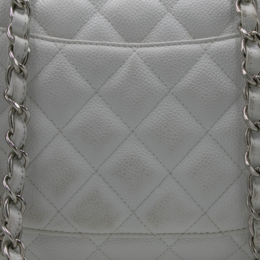 Chanel Quilted Caviar Skin Classic Single Flap Jumbo White