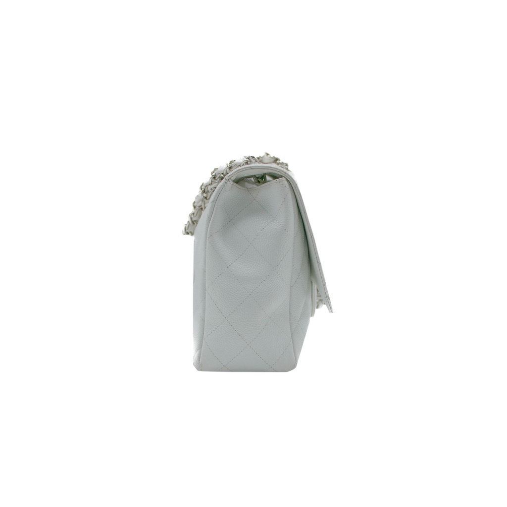 Chanel Quilted Caviar Skin Classic Single Flap Jumbo White