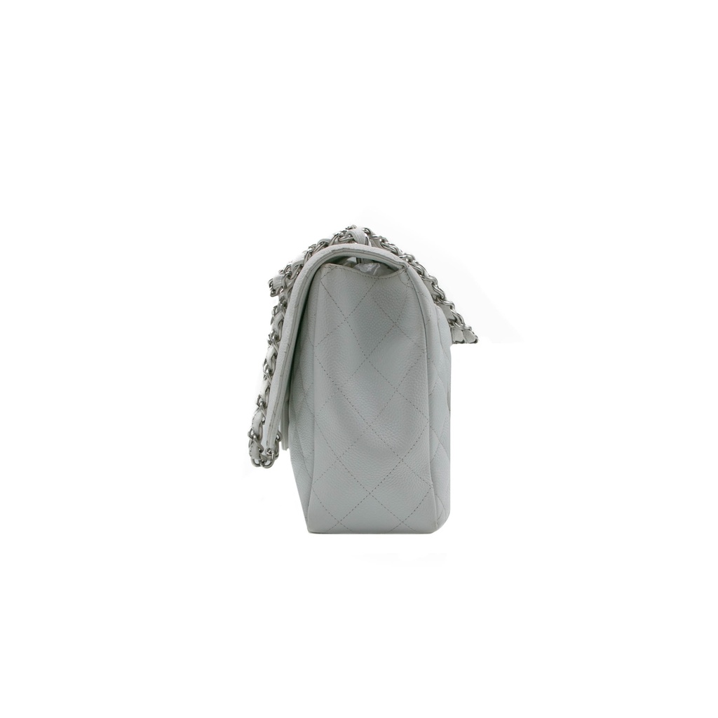 Chanel Quilted Caviar Skin Classic Single Flap Jumbo White
