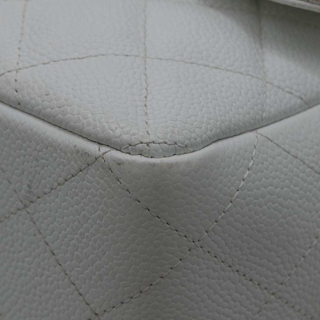 Chanel Quilted Caviar Skin Classic Single Flap Jumbo White