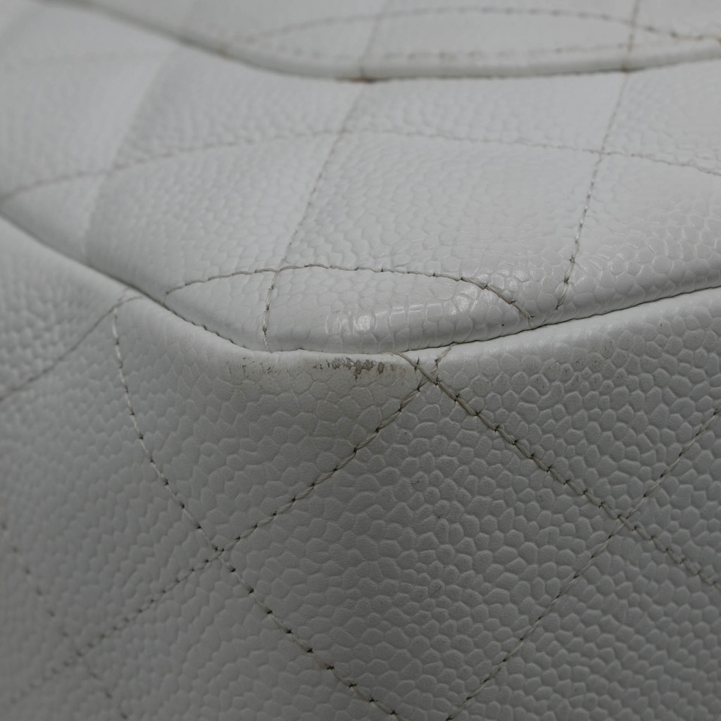 Chanel Quilted Caviar Skin Classic Single Flap Jumbo White