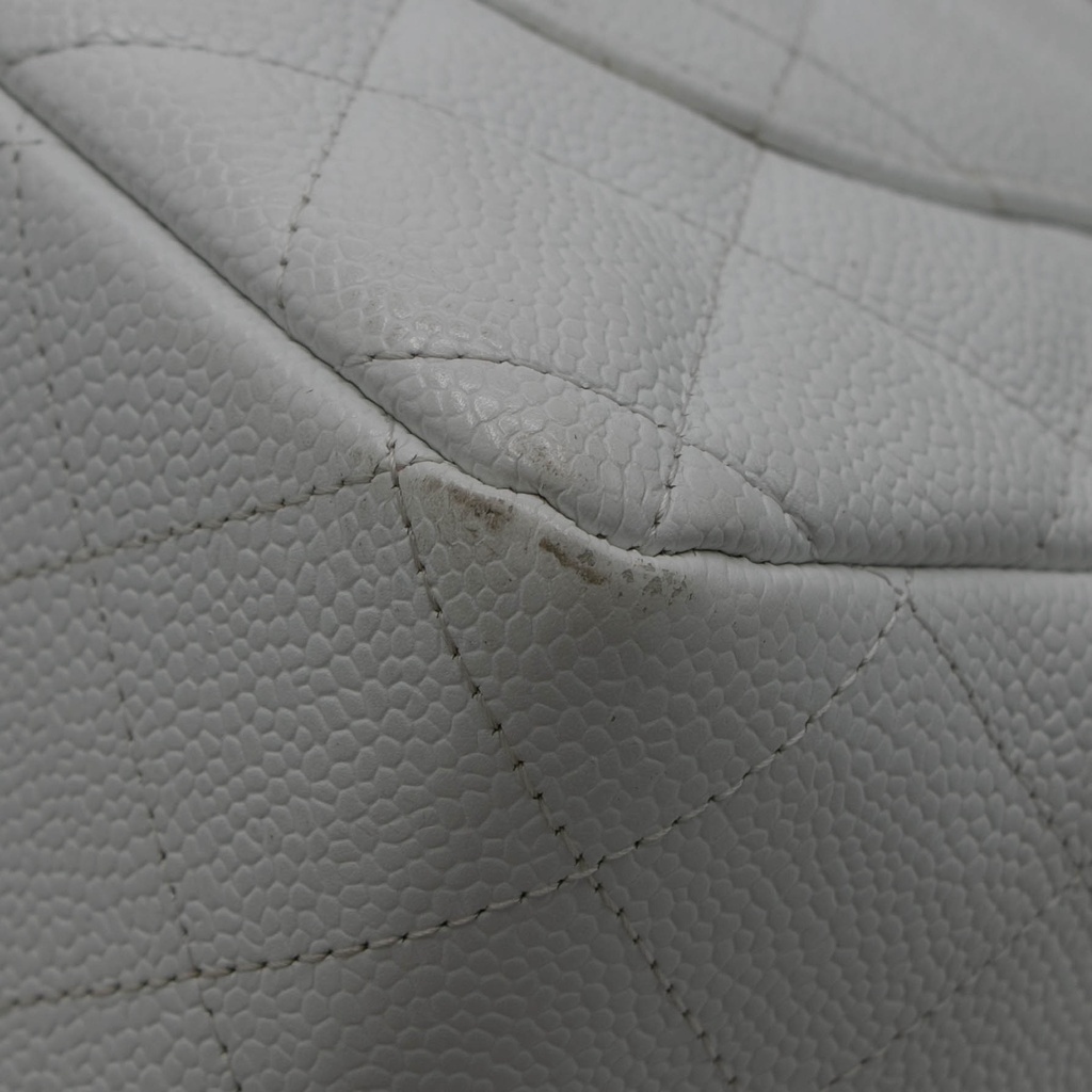 Chanel Quilted Caviar Skin Classic Single Flap Jumbo White