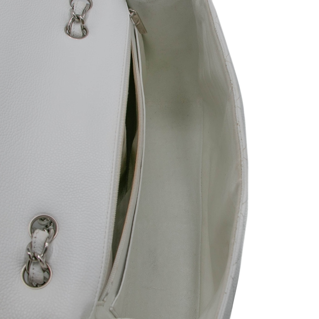 Chanel Quilted Caviar Skin Classic Single Flap Jumbo White