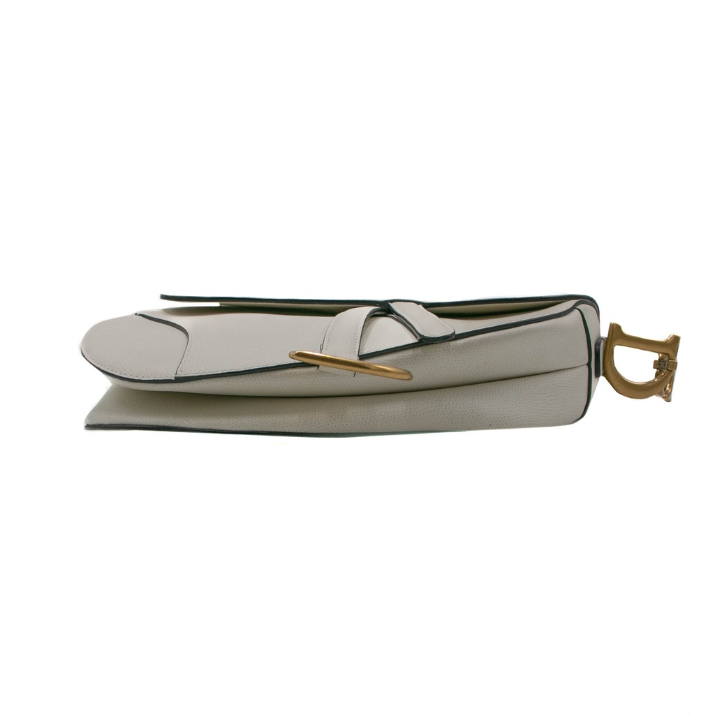 Christian Dior Medium Grained Calfskin Saddle Bag White