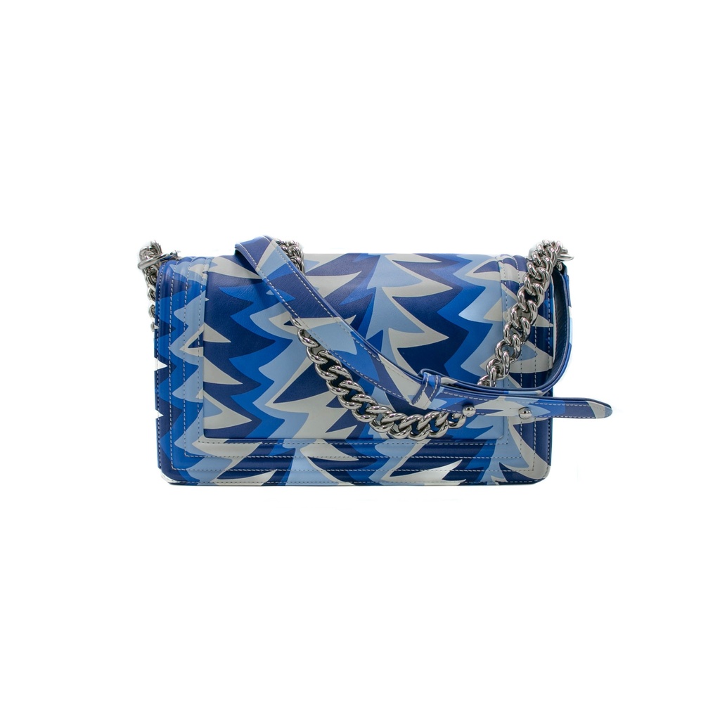 Chanel Printed Calfskin Medium Boy Flap Blue White