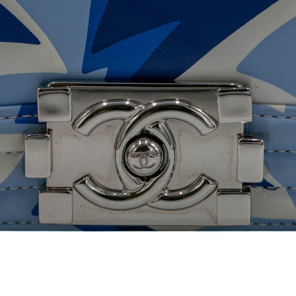 Chanel Printed Calfskin Medium Boy Flap Blue White