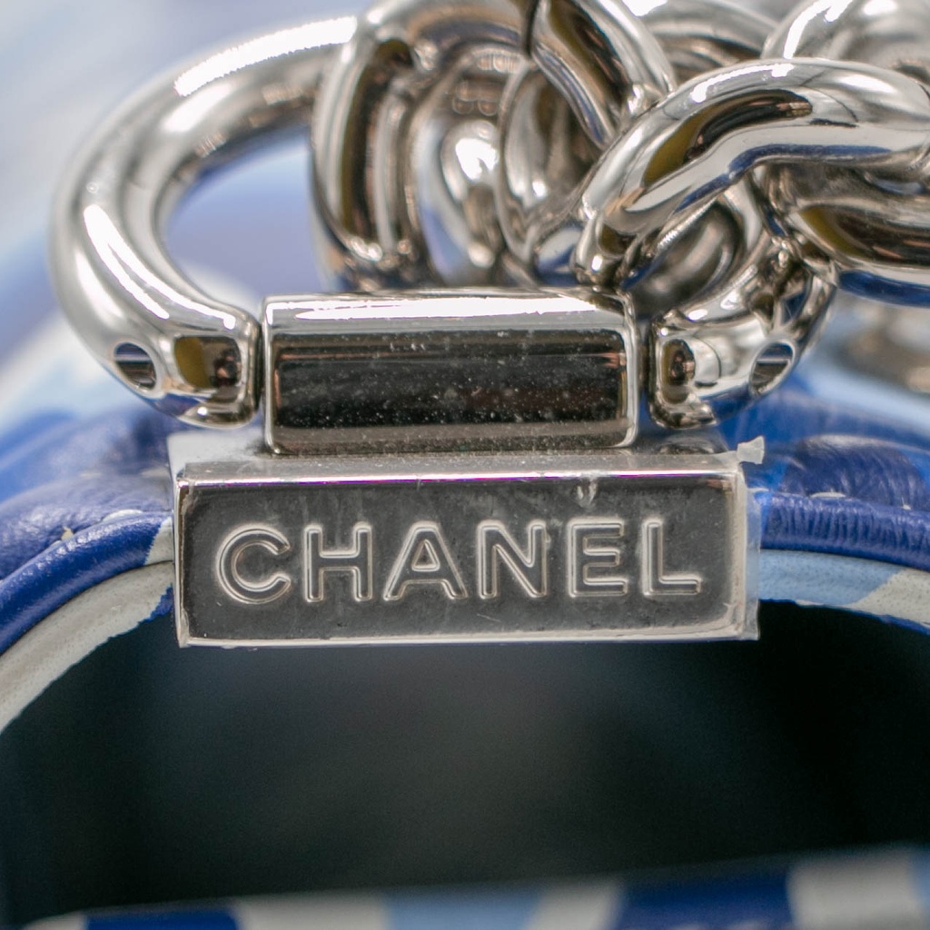 Chanel Printed Calfskin Medium Boy Flap Blue White