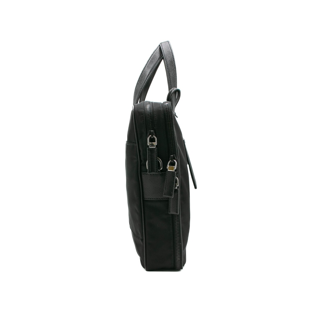 Prada In Re-Nylon And Saffiano Briefcase Black