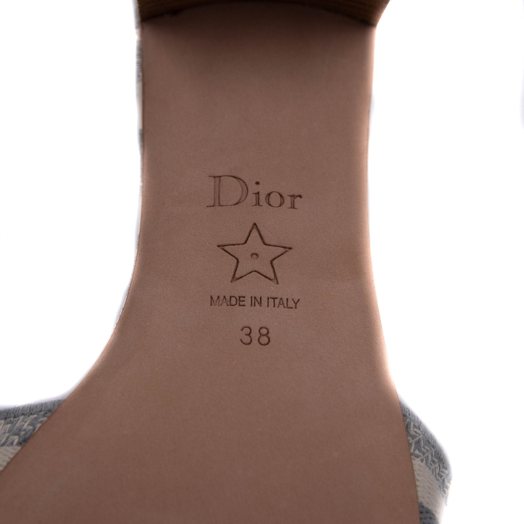 Christian Dior Dway Heeled Gray Toile de Jouy Embroidered Cotton Size 38