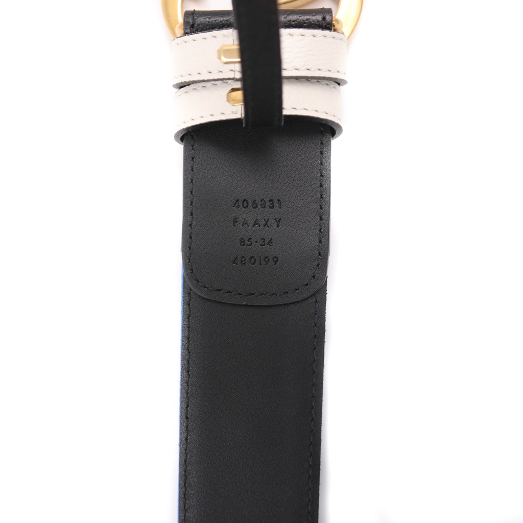 Gucci x Adidas Black and Blue Leather Marmont GG Belt 406331 In Size 85 34