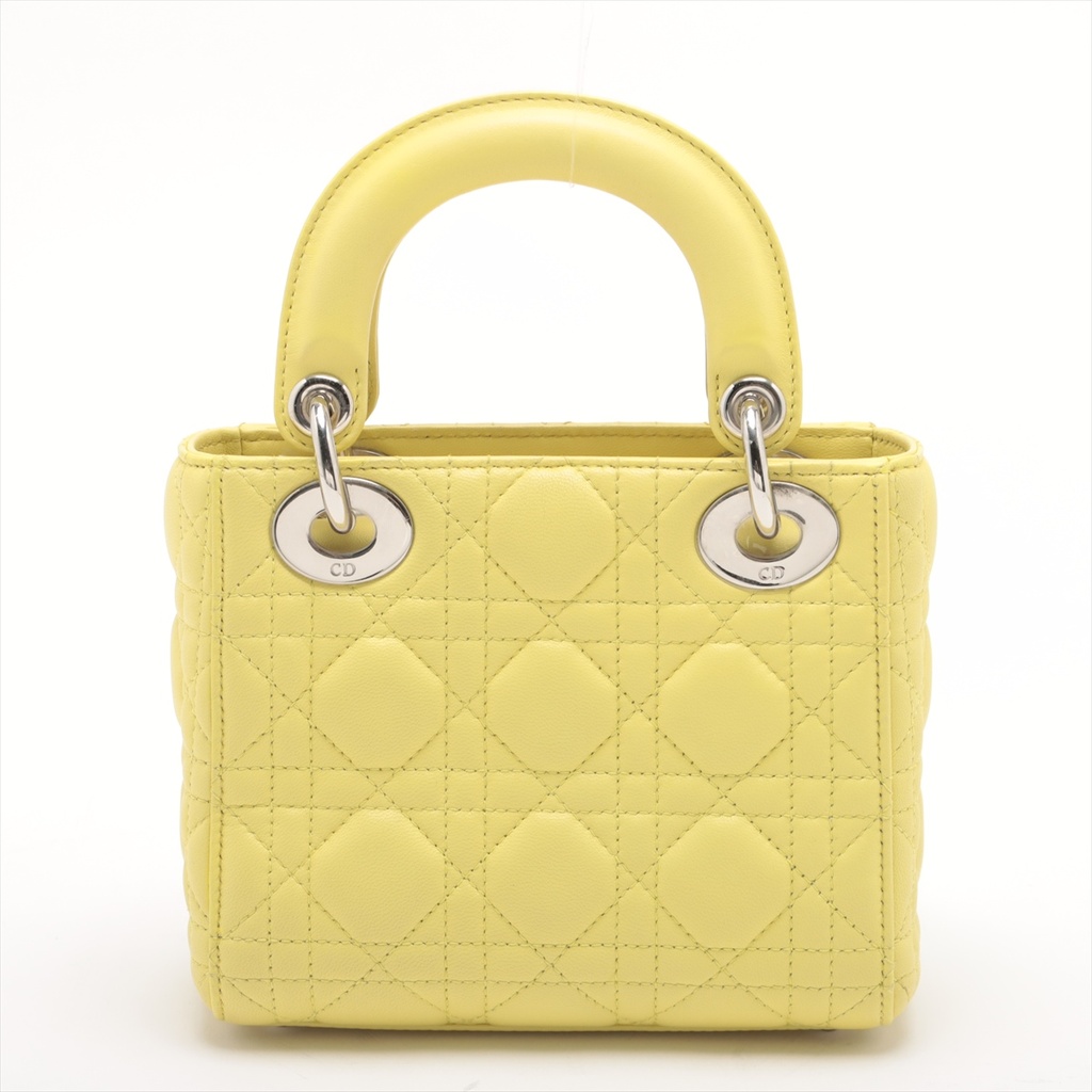 Christian Dior Lady Dior Cannage Yellow Leather Handbag